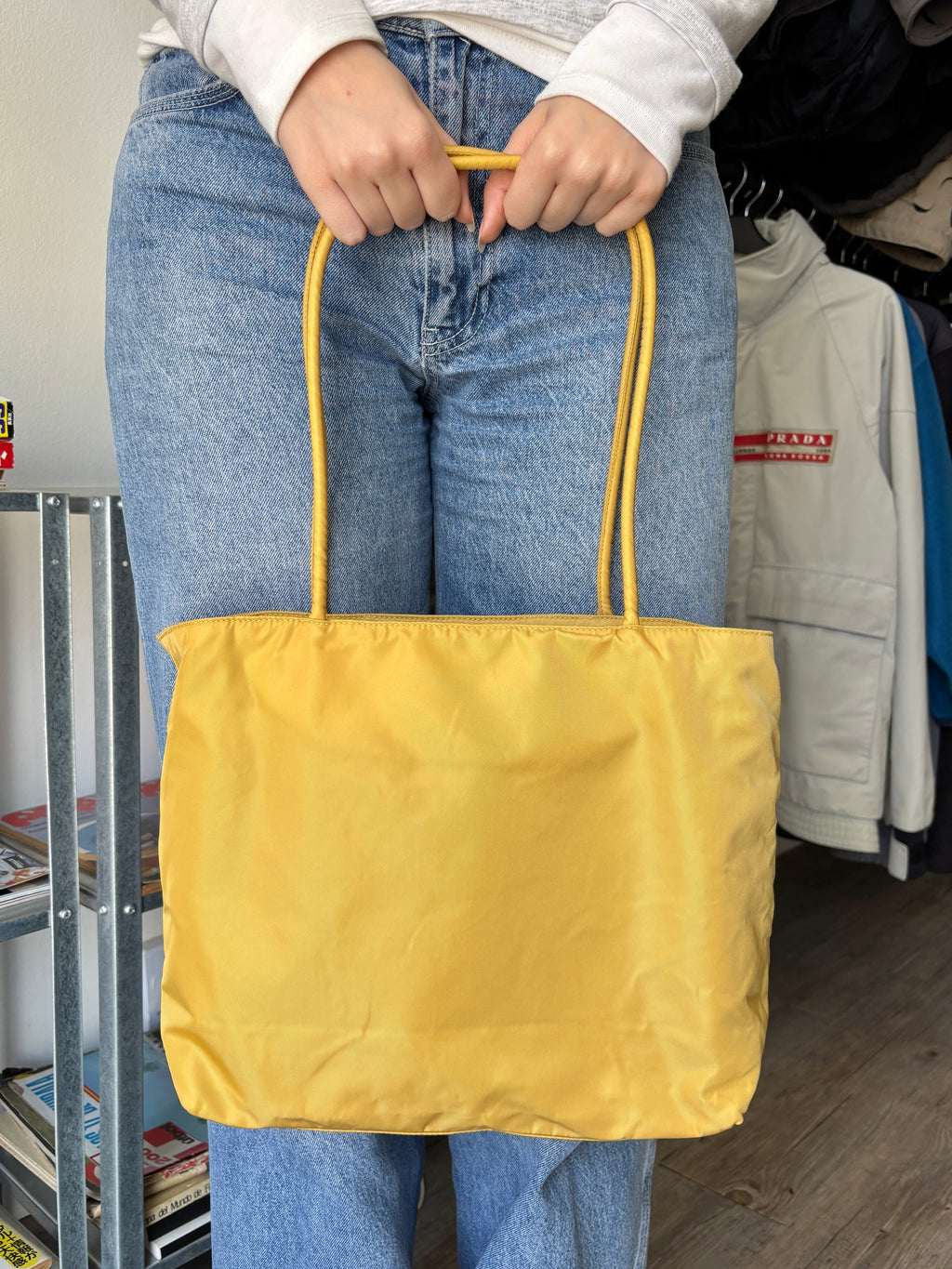 90's Prada Re-Nylon Lemon Yellow Shoulder Bag