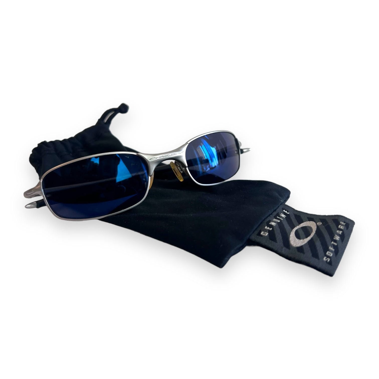 Oakley square wire 2.0 silver frame blue iridium lens sunglasses