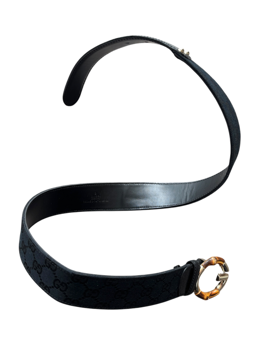 GUCCI MONOGRAM EBONY BAMBOO BELT