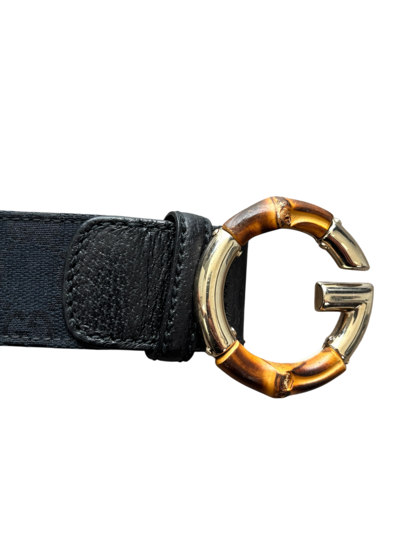 GUCCI MONOGRAM EBONY BAMBOO BELT