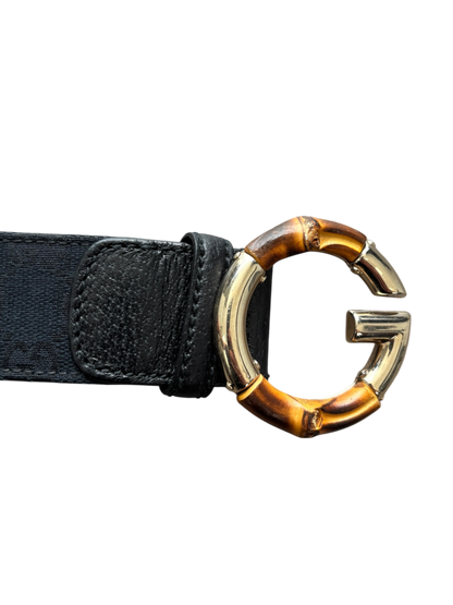 GUCCI MONOGRAM EBONY BAMBOO BELT