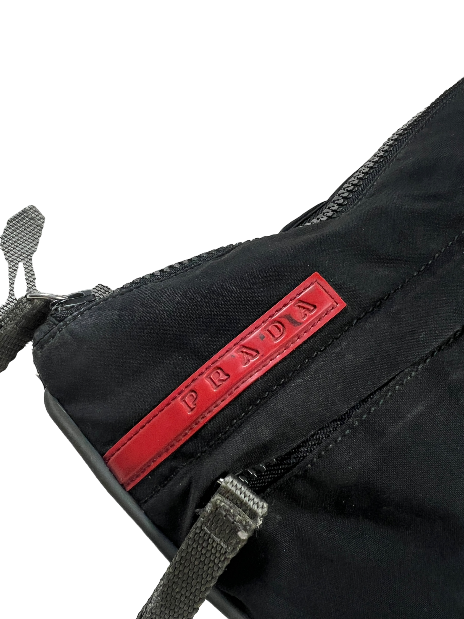 00's Prada linea rossa multi pocket side bag