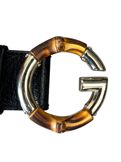 GUCCI MONOGRAM EBONY BAMBOO BELT