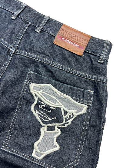 90's FUBU silver tag embroidered jeans - L