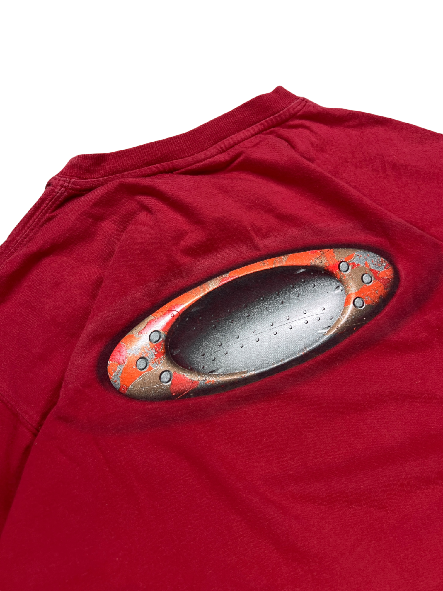 00''s Oakley red icon spell out long sleeve tee - M