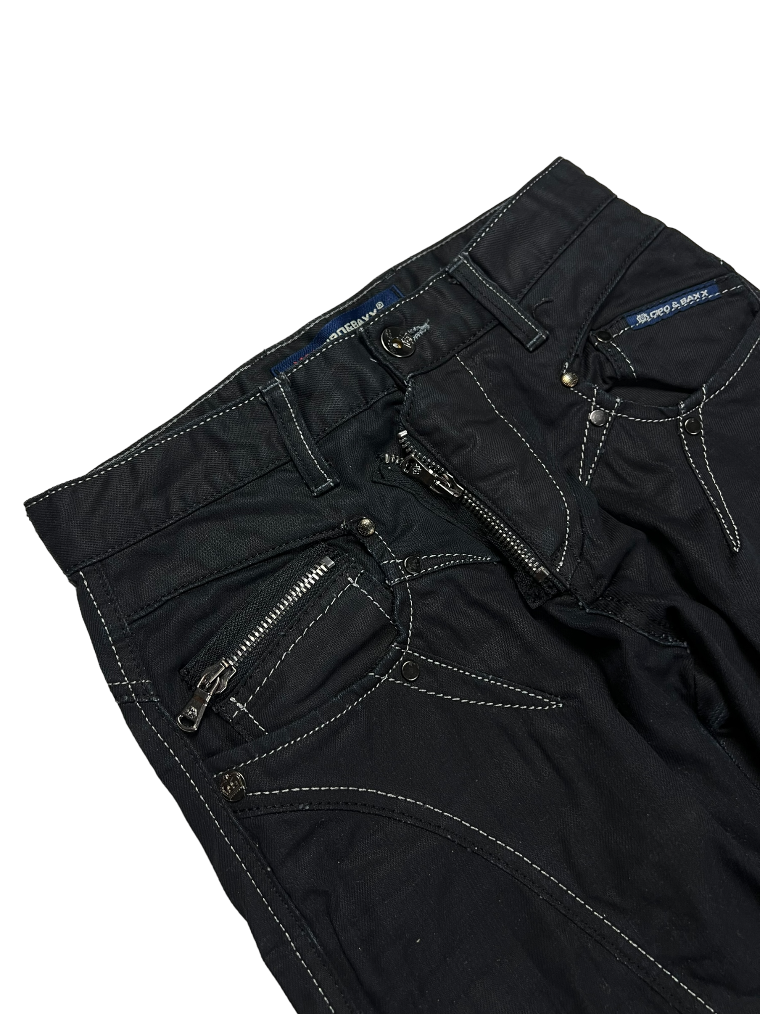 00's multi zipper straight leg jeans - M