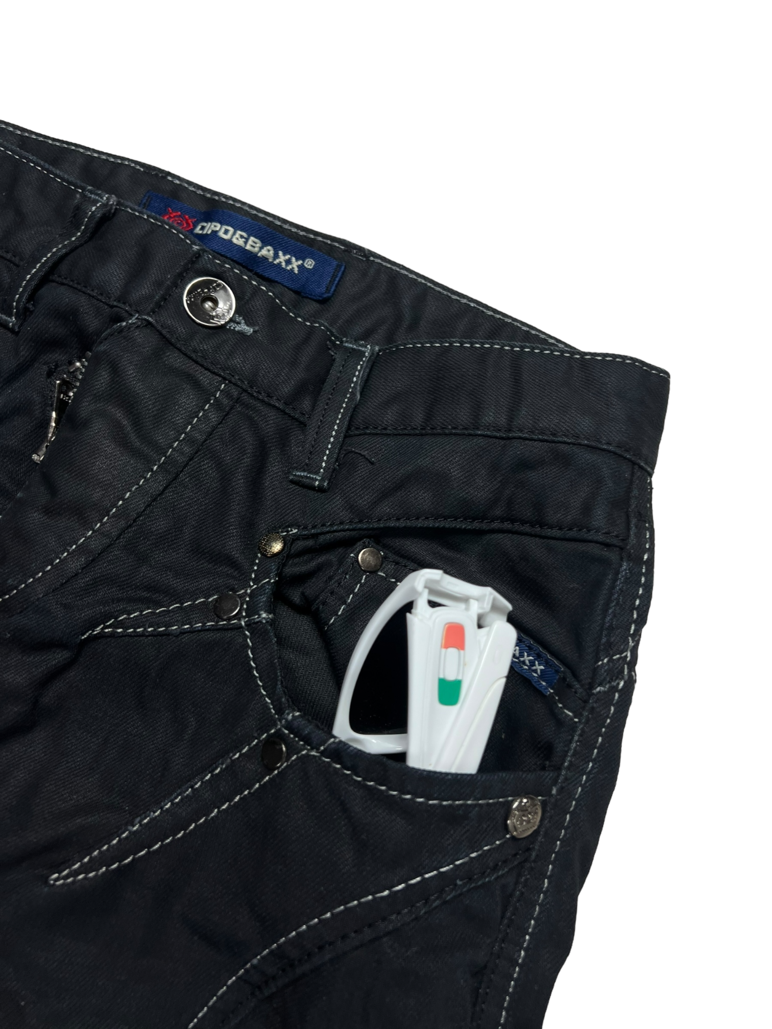00's multi zipper straight leg jeans - M