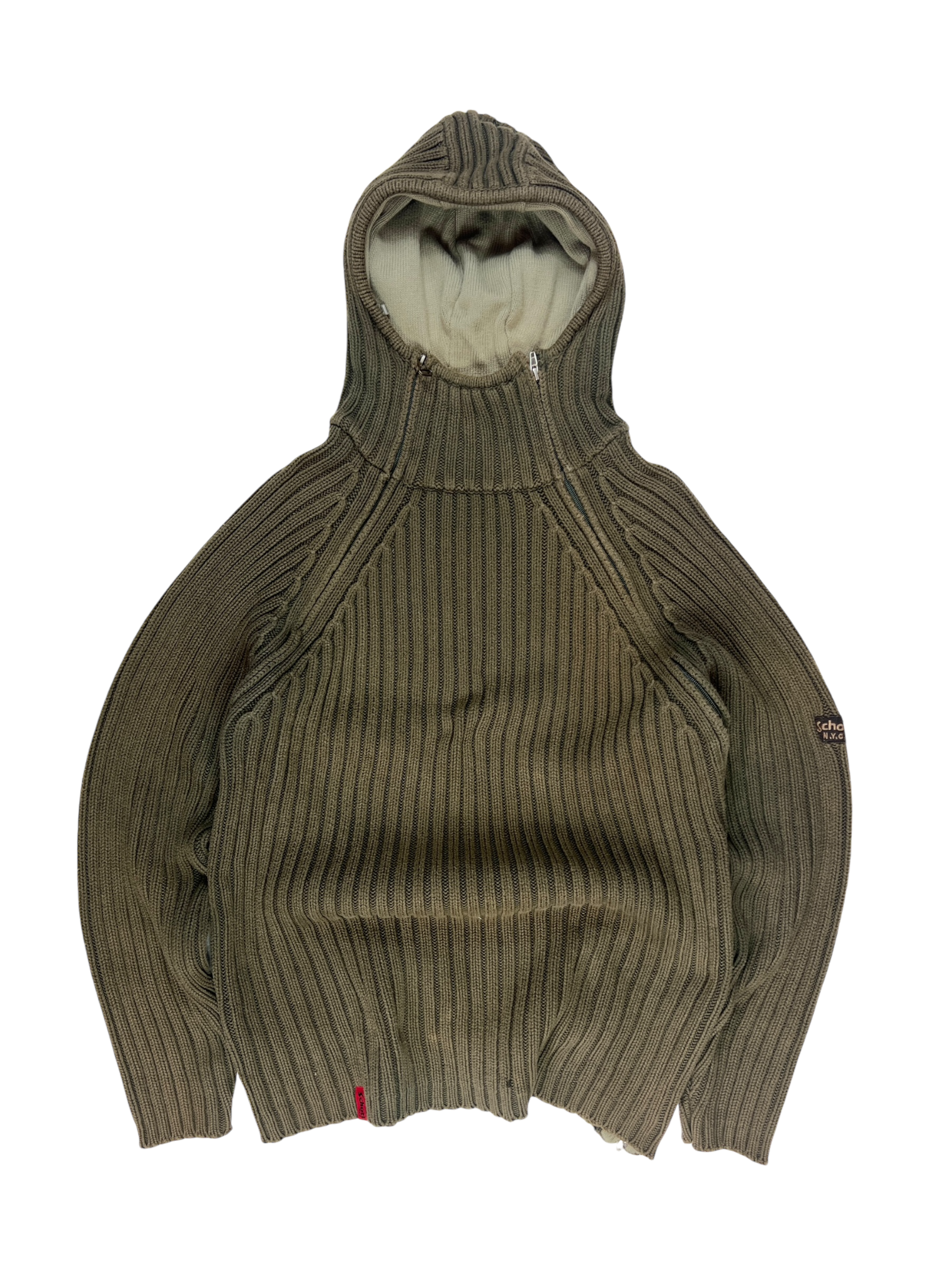 2000's Schott NYC Dual Zip Knitted Balaclava Hoodie - XL