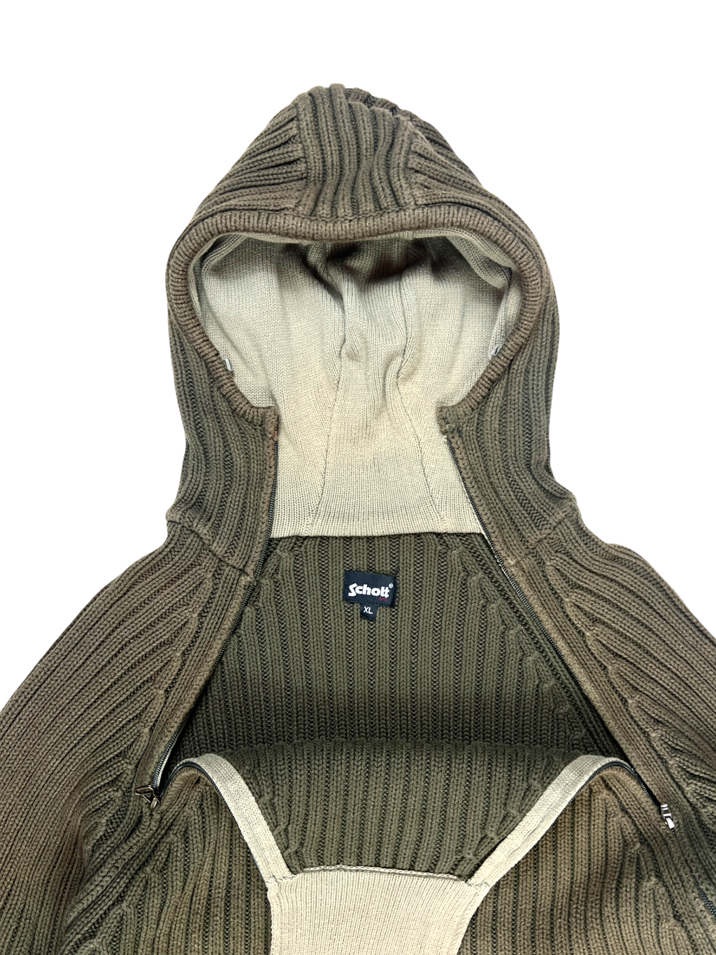 2000's Schott NYC Dual Zip Knitted Balaclava Hoodie - XL