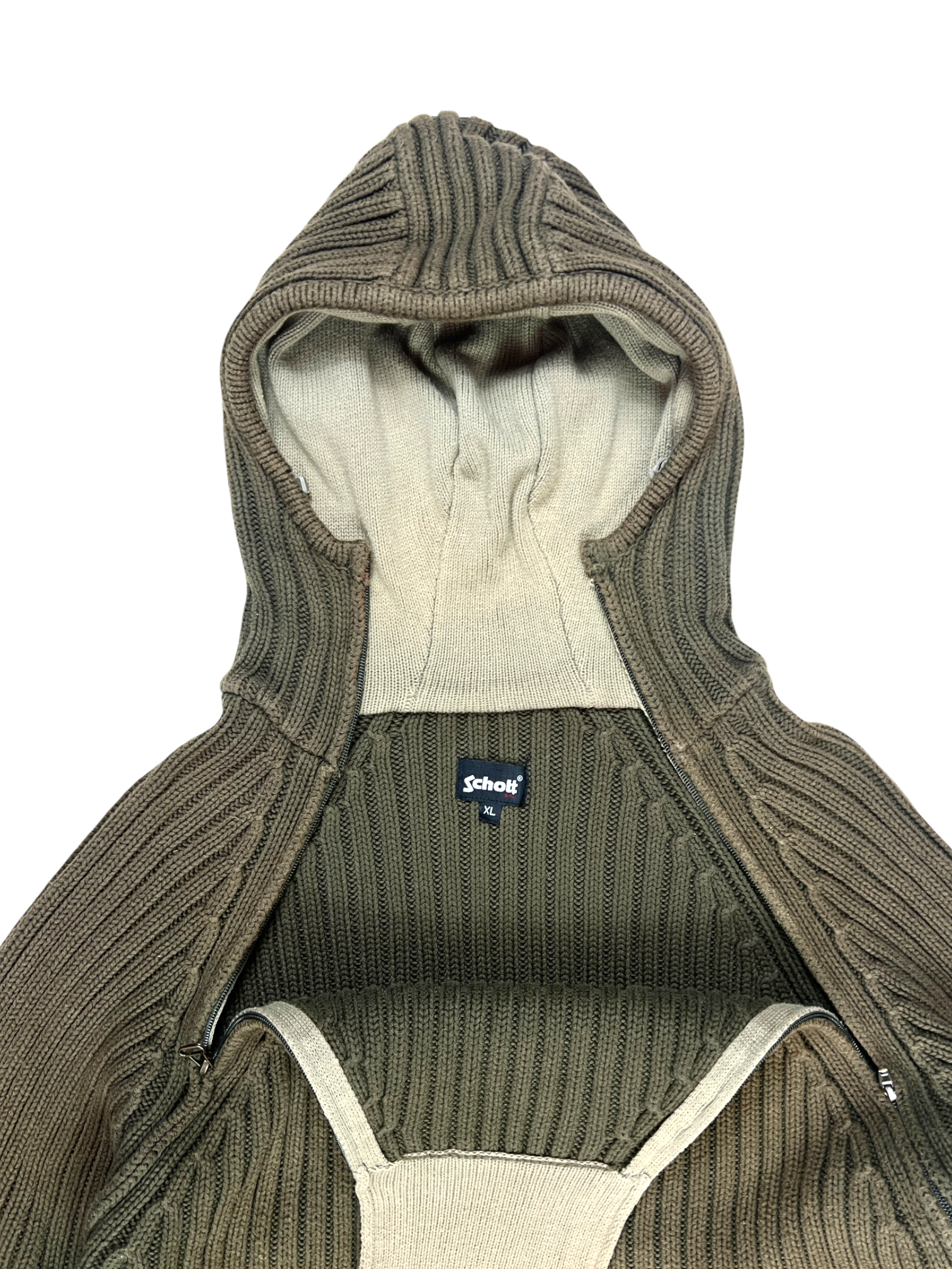 2000's Schott NYC Dual Zip Knitted Balaclava Hoodie - XL