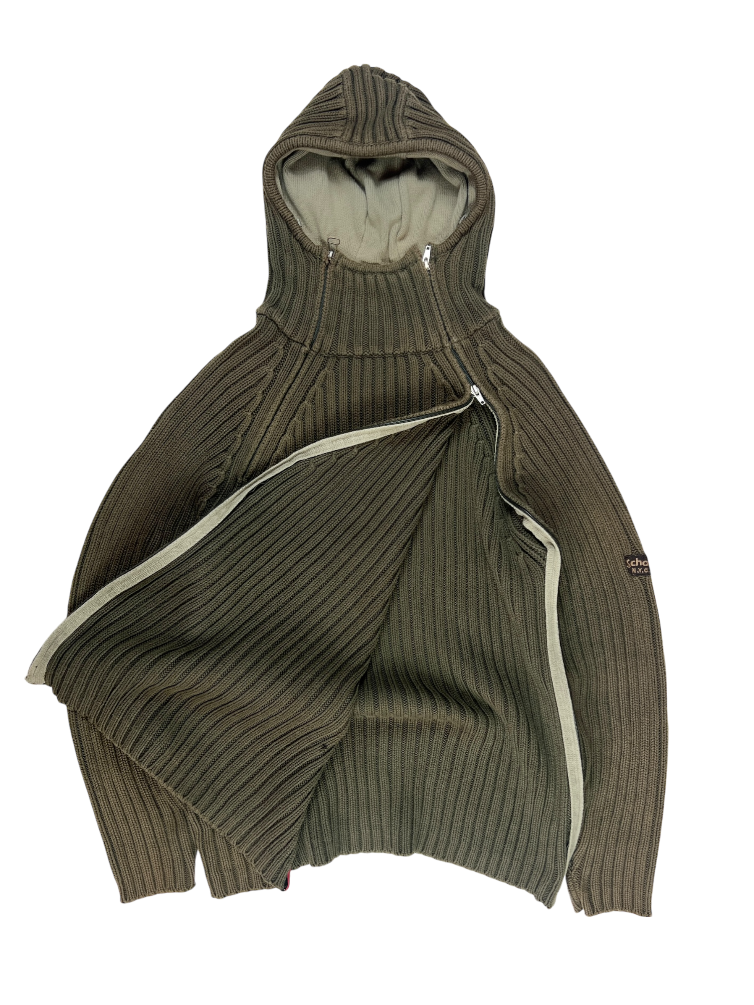 2000's Schott NYC Dual Zip Knitted Balaclava Hoodie - XL