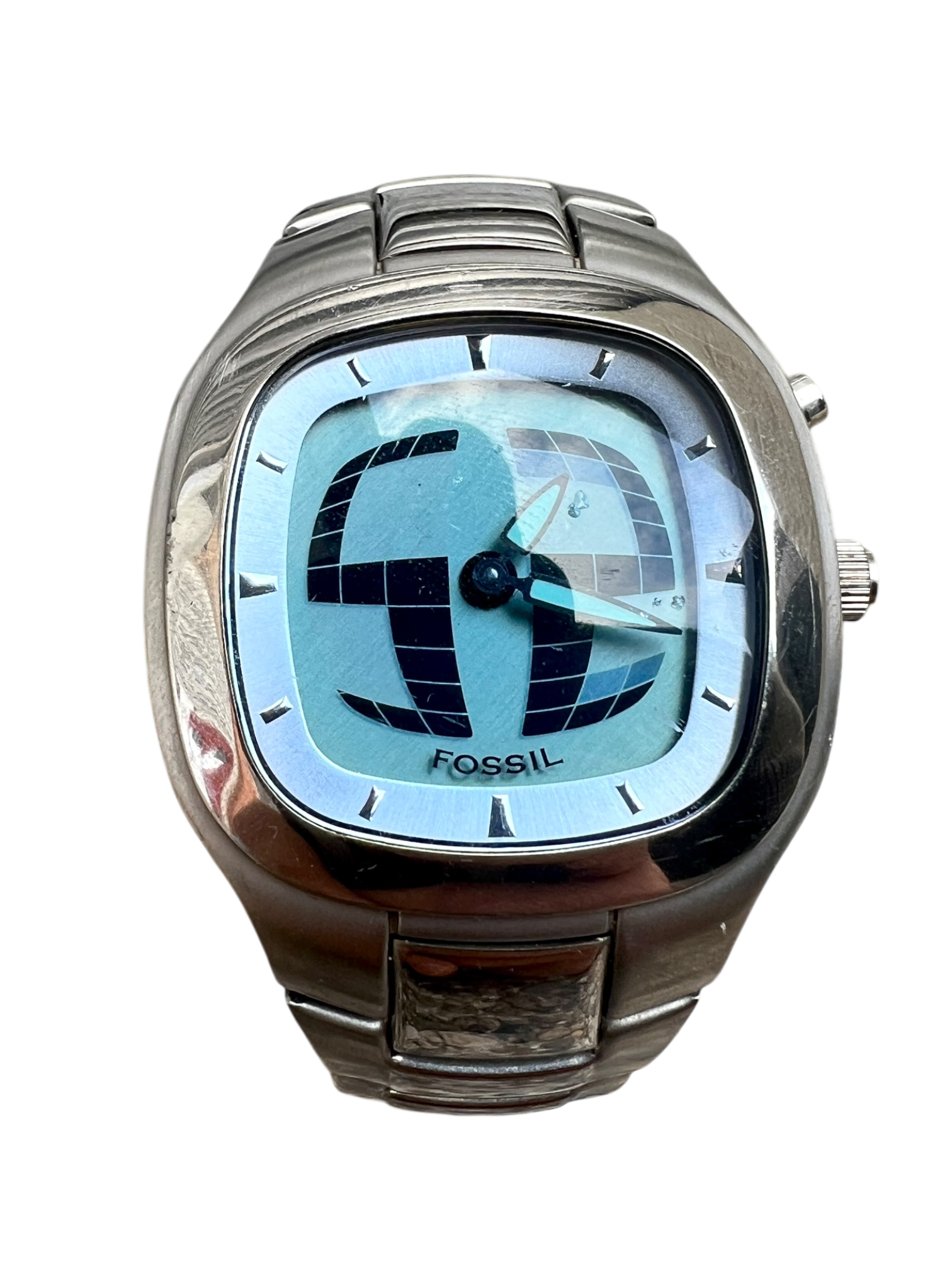 2000's Fossil Big Tic Square Blue Watch With Box