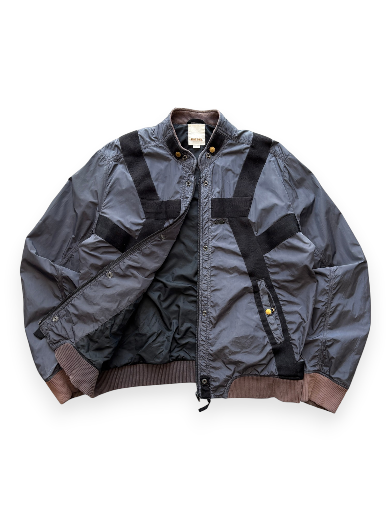 00's Diesel Nylon Bomber Jacket w/ Webbing Straps Grey - view 5