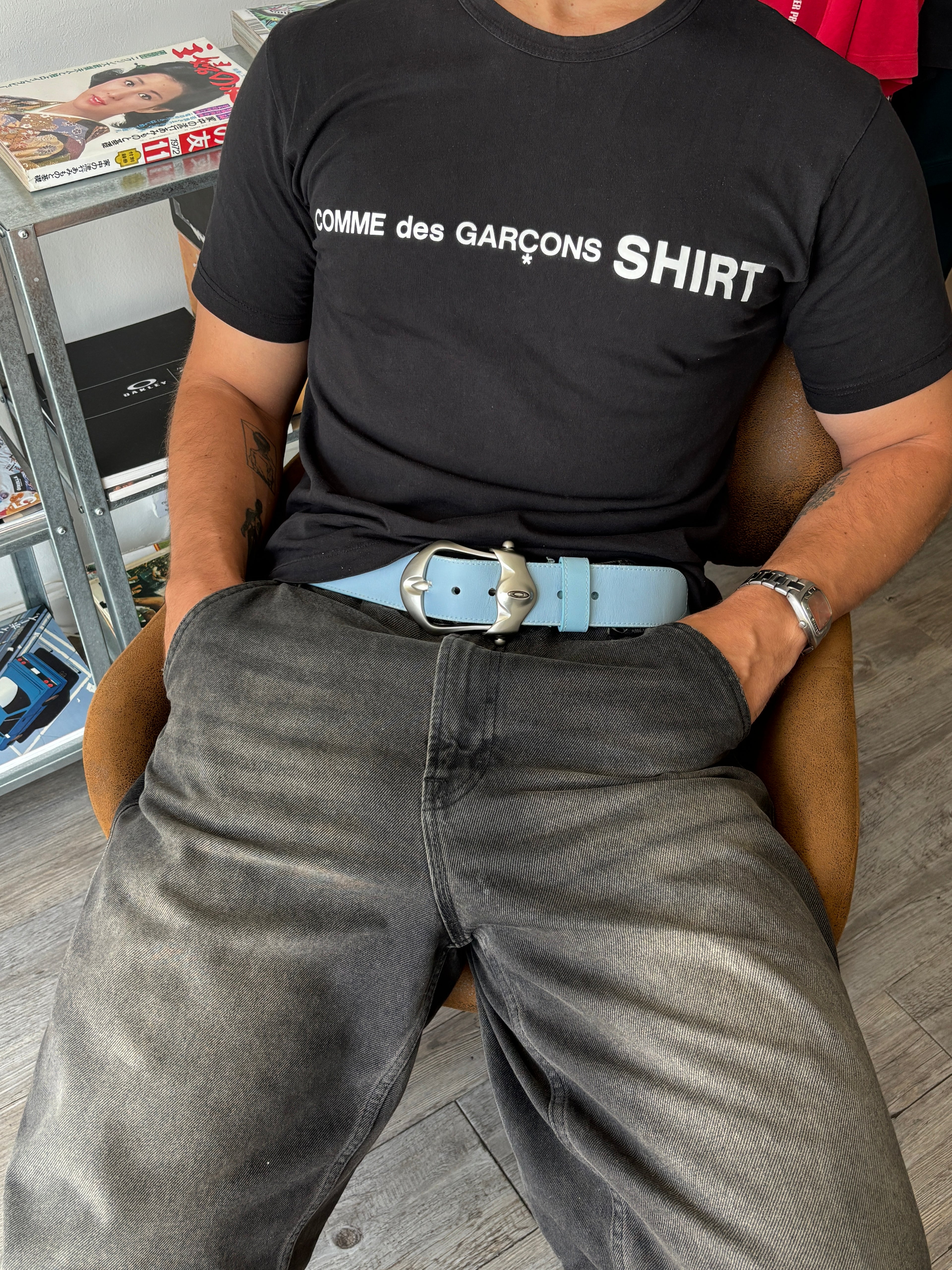 Oakley leather belt in light blue
