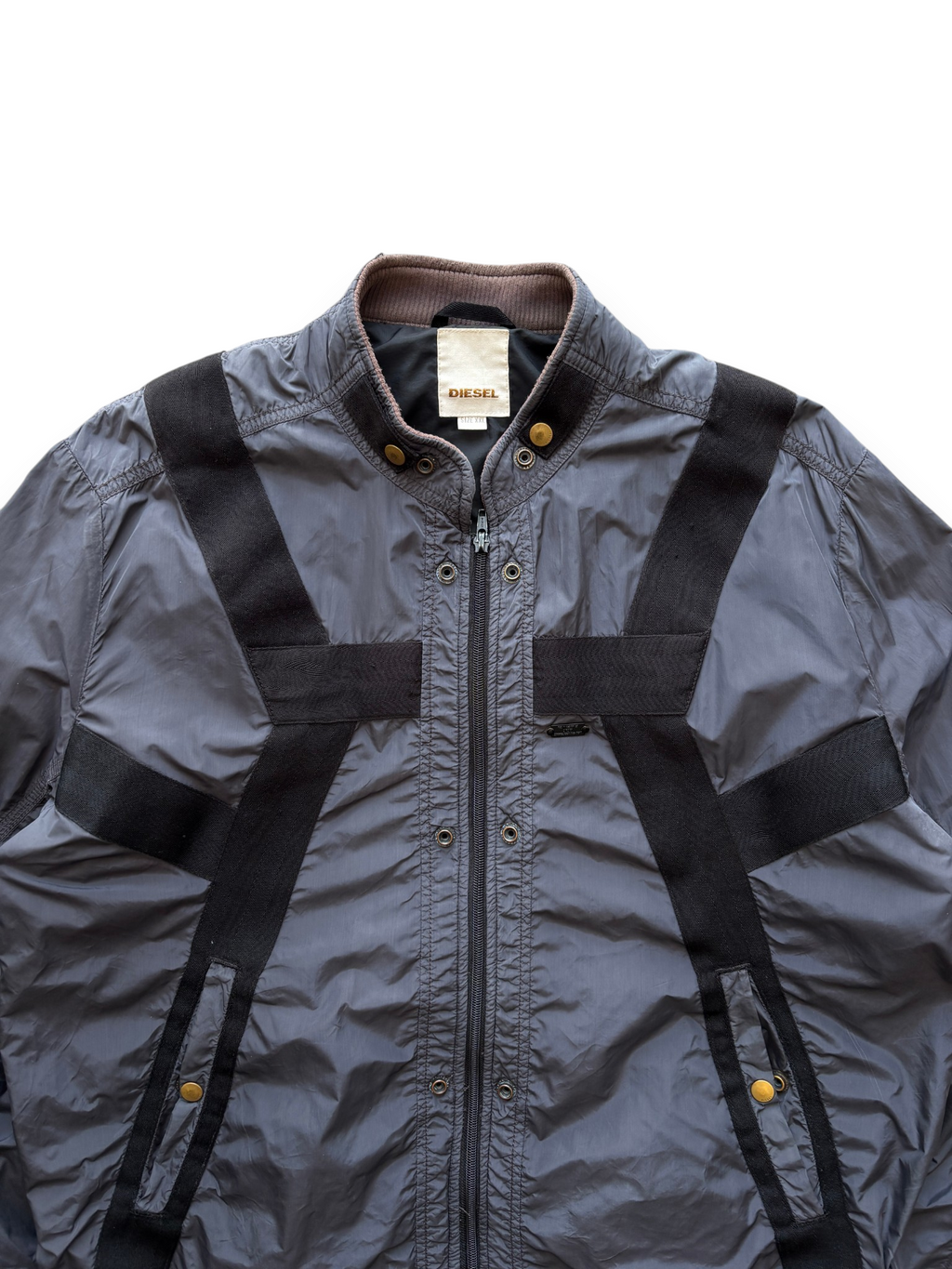 00's Diesel Nylon Bomber Jacket w/ Webbing Straps Grey - view 2