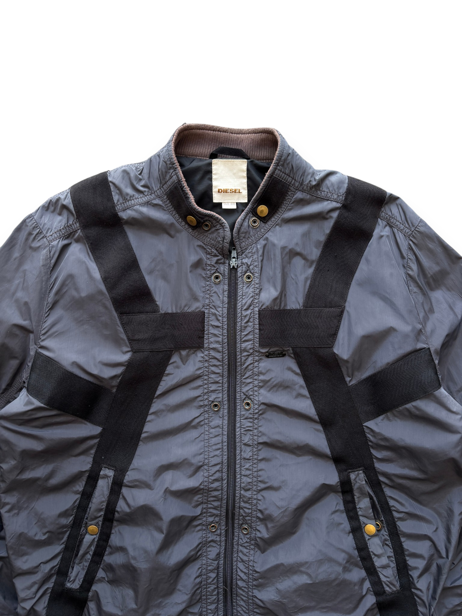 00's Diesel Nylon Bomber Jacket w/ Webbing Straps Grey - view 2