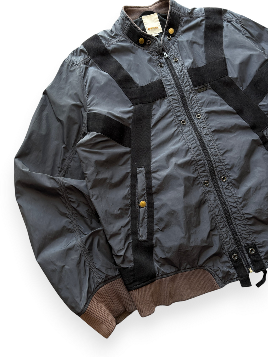 00's Diesel Nylon Bomber Jacket w/ Webbing Straps Grey - view 3