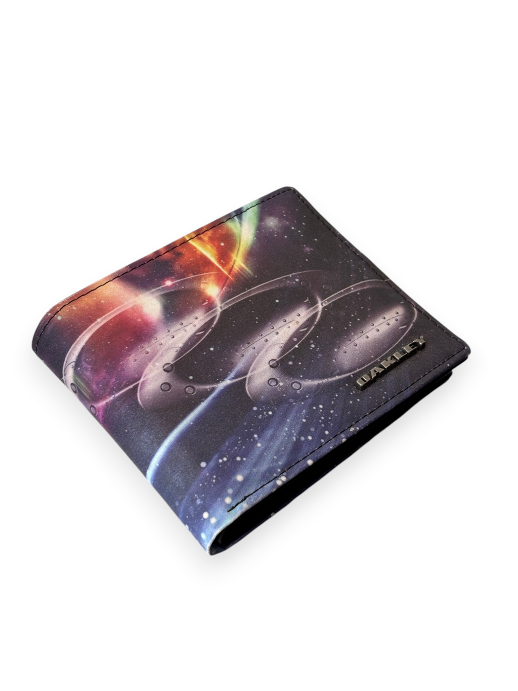 Oakley galaxy print bifold wallet with metal Oakley plate
